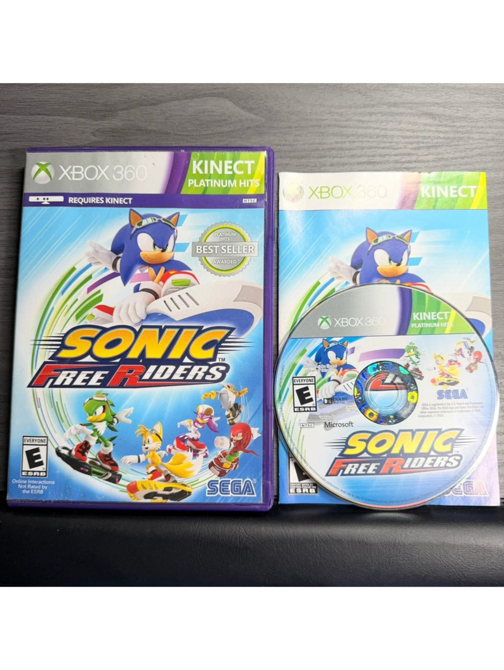 Sonic Free Riders Platinum Hits Xbox 360 Kinect Game Disc Case Manual Sega